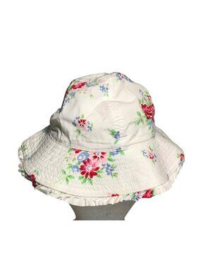 Baby Gap Floral Sun Hat 12-18 Months White With Red Blue Yellow Flowers Brimmed